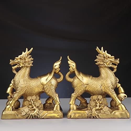 Usoway Office Copper Statues Money Tree and Qilin