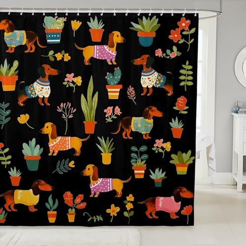 Erosebridal Sausage Dog Shower Curtain Set 1