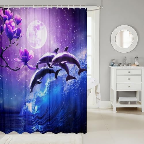 Erosebridal Galaxy Dolphin Shower Curtain Set
