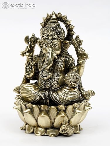 Superfine Lord Ganesha Brass Statue Seated on Lotus 1