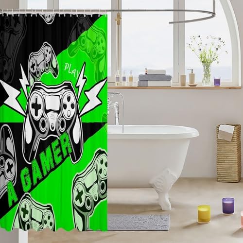 Erosebridal Gamer Shower Curtain Set 72x72 Black Green