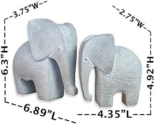 Huey House Elephant Sculptures 2 Piece Set 6 and 5 Light Gray