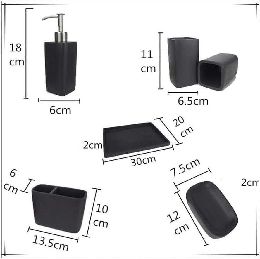 HELGN Countertop Soap Dispenser Set 5 Pieces Natural Marble Wood Grain