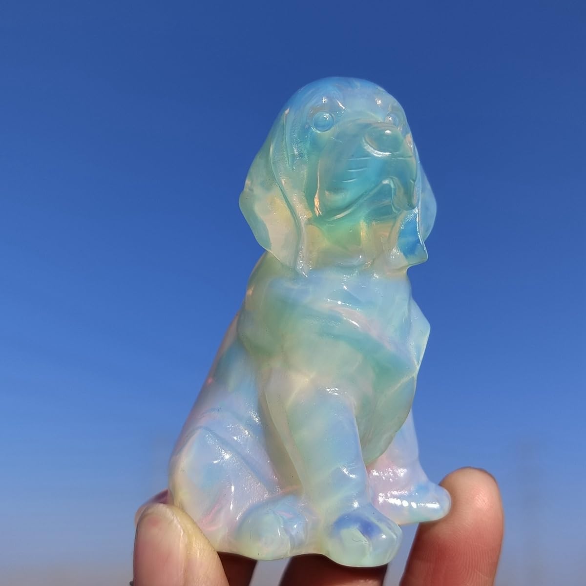 Crystal Dog Figurine Carved Dog Skull Stone Sculpture Opalite Decor