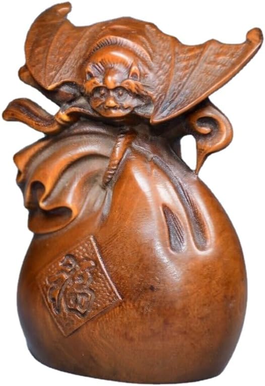 Handcrafted Boxwood Bat Money Drawing Statue