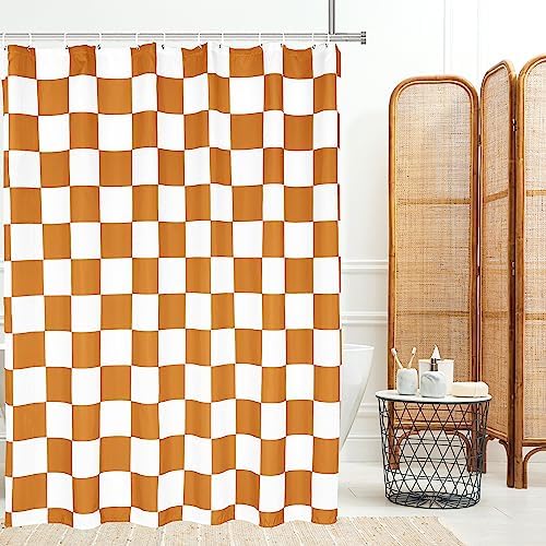 Tititex Aesthetic Checkerboard Shower Curtain Set 71x71 Inch with 12 Hooks