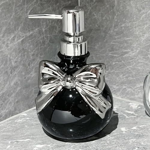 Ceramic Soap Dispenser with Bow 12oz Refillable for Kitchen and Bathroom