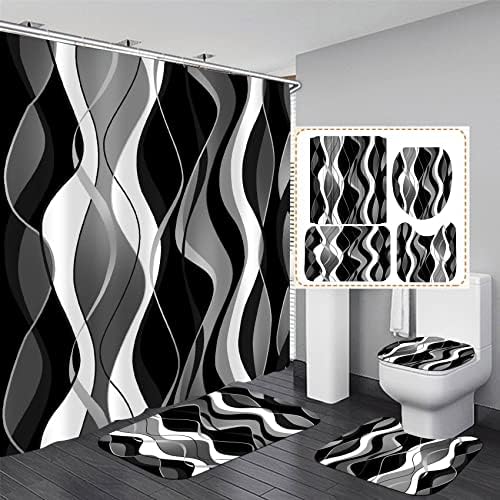 Nkzply 4 Pcs Black White Striped Bathroom Set