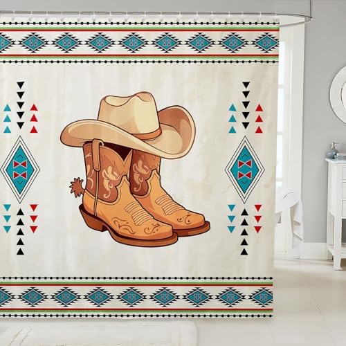 Jejeloiu Western Decor Shower Curtain Set Boho Beige 72x84