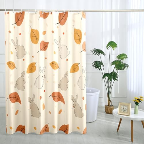 Fall Cartoon Rabbit Shower Curtain Set with Hooks 1