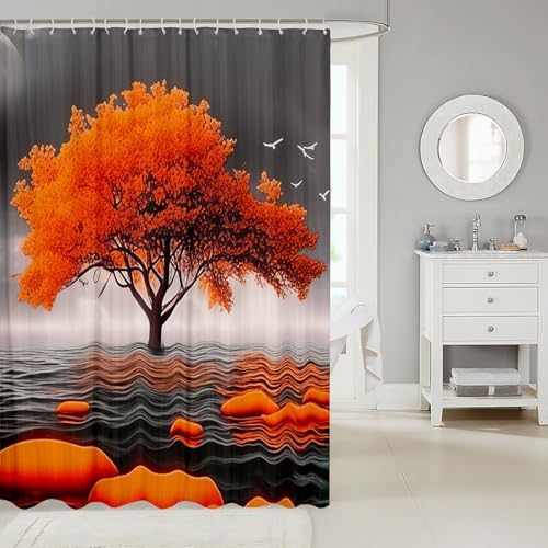 Feelyou Orange Tree Shower Curtain Set 72x72