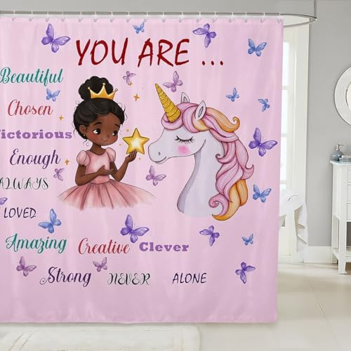 Erosebridal Black Girl Unicorn Shower Curtain Set