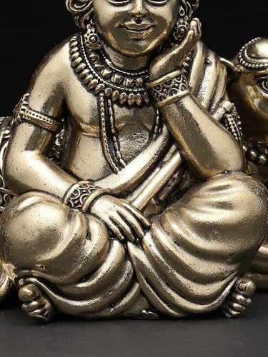 Exotic India Small Superfine Bal Gopal Brass Statue Lord Krishna Pooja Idol