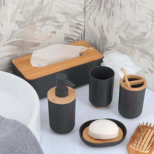 Black Soap Dispenser with Bamboo Top - 10 fl oz