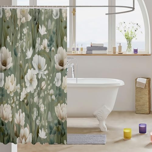 Erosebridal Tropical Floral Waterproof Shower Curtain Set 1
