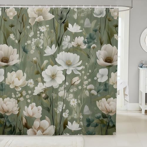 Erosebridal Tropical Floral Waterproof Shower Curtain Set 1