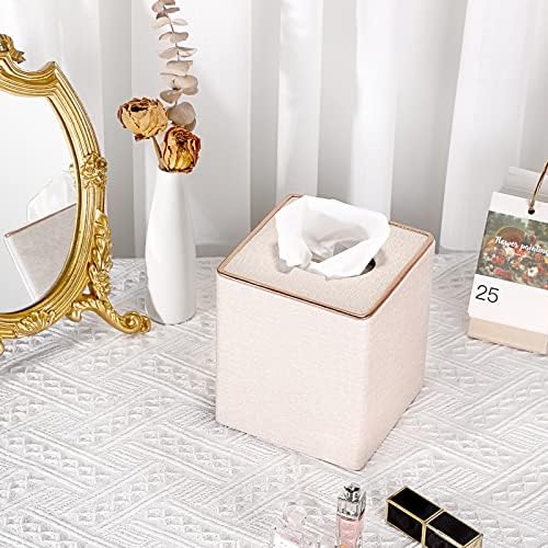 Sumnacon Square Linen Tissue Box Cover - Magnetic Bottom Beige