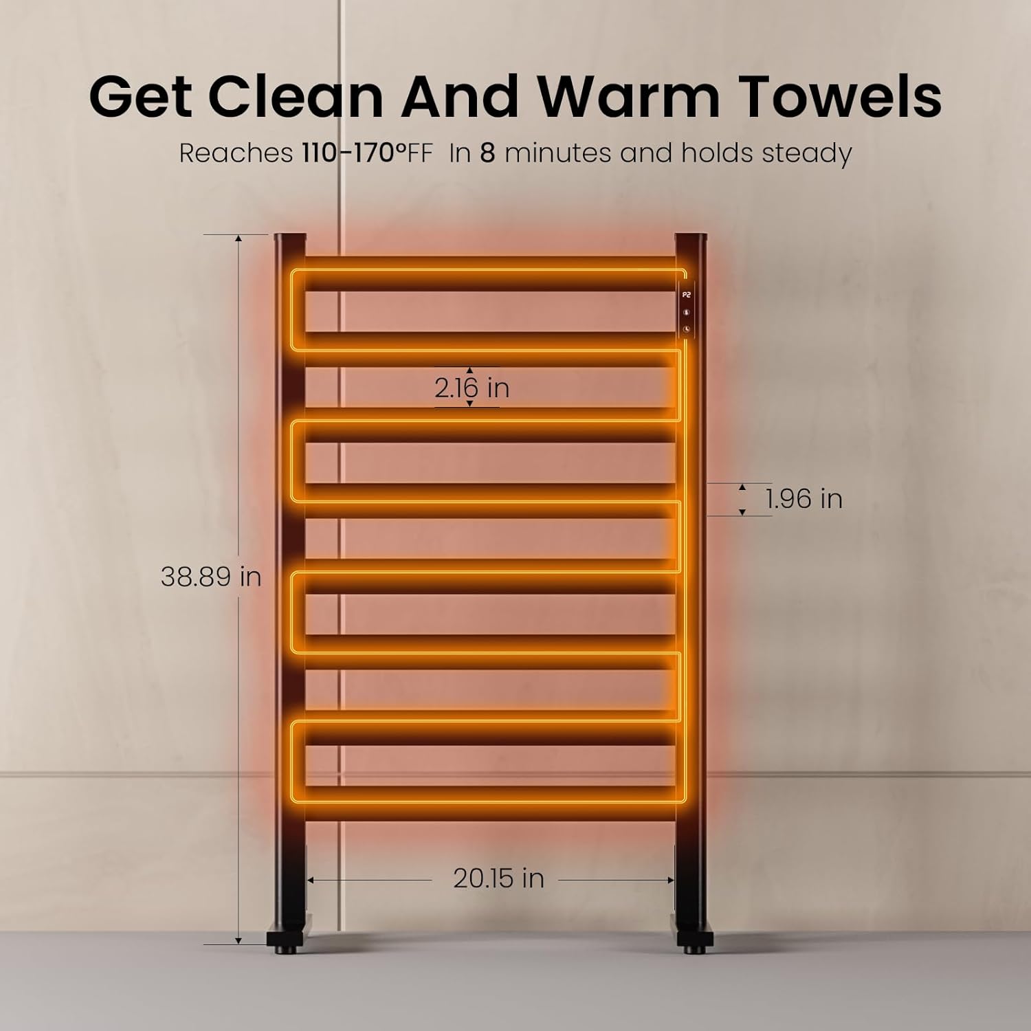 Zelngo Heated Towel Rack 8 Bars Fast Heating Constant Temp Waterproof Black