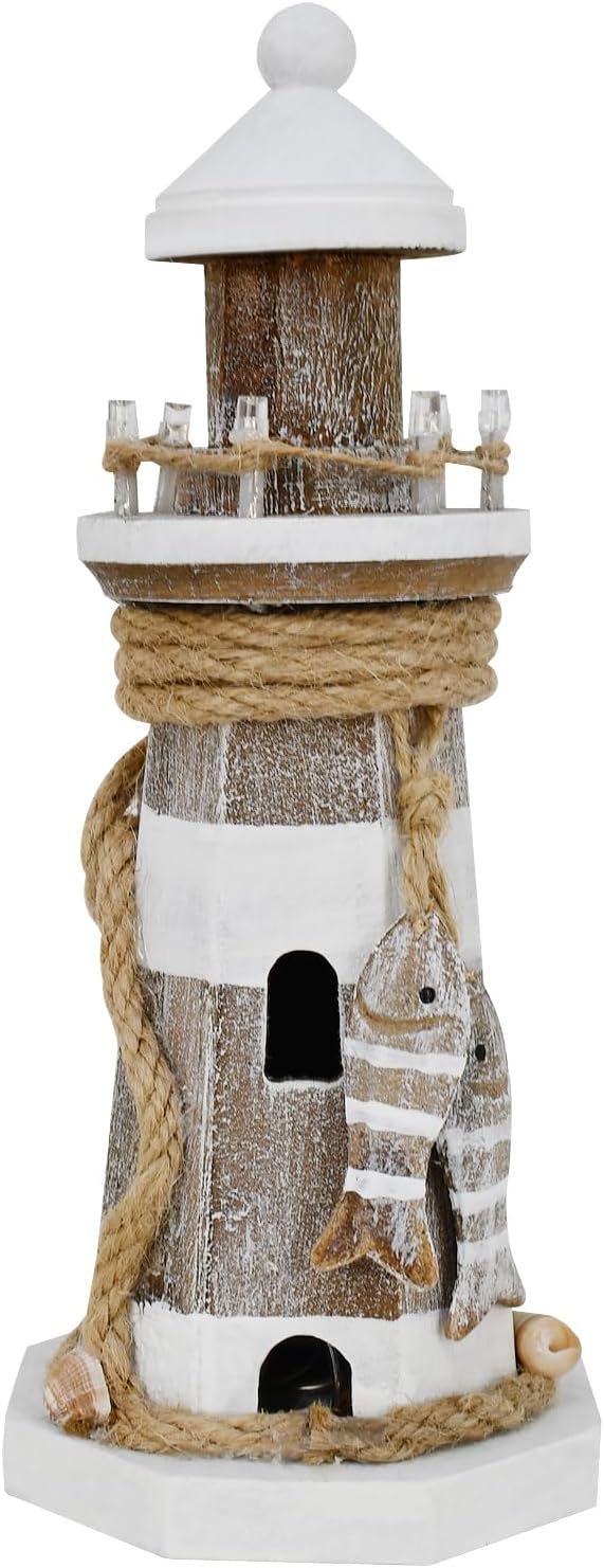 Wovorins Wooden Lighthouse with Lights 9 Inch