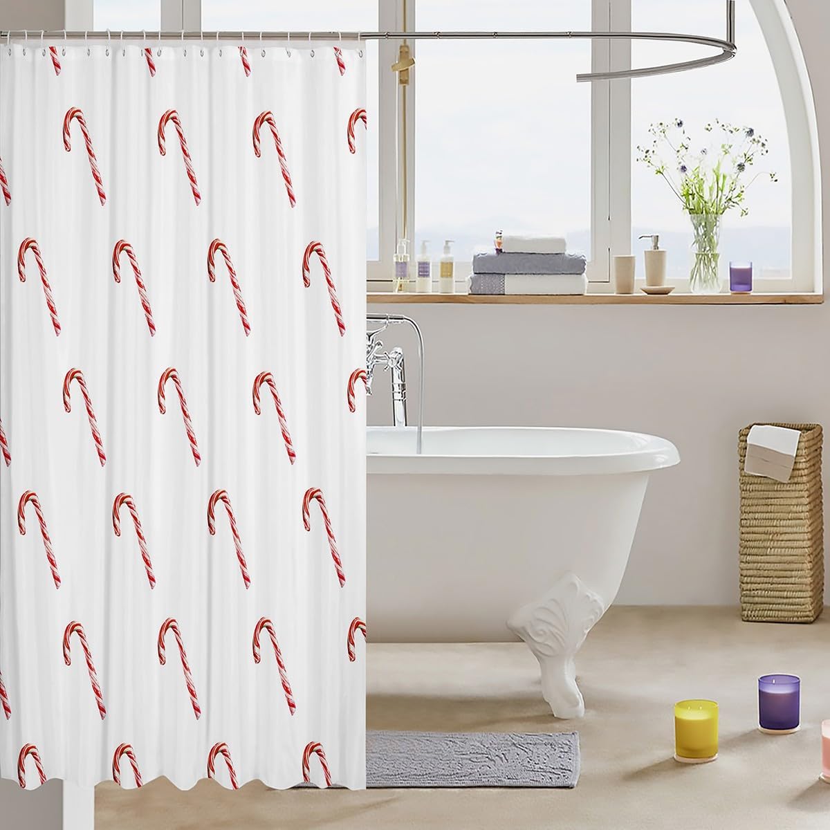 Feelyou Pink Bow Tie Christmas Shower Curtain Set