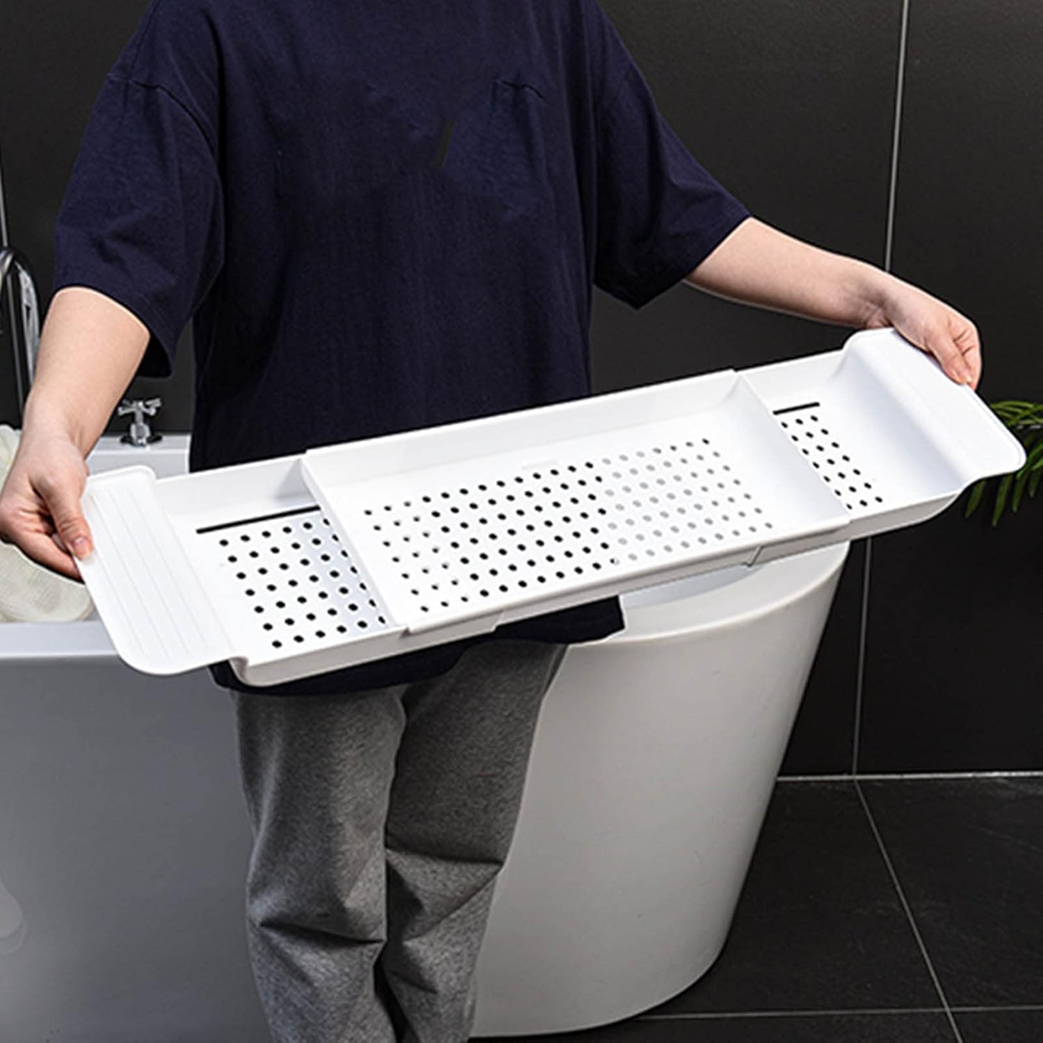 Flexman Plastic Bathtub Tray with Retractable Draining Design