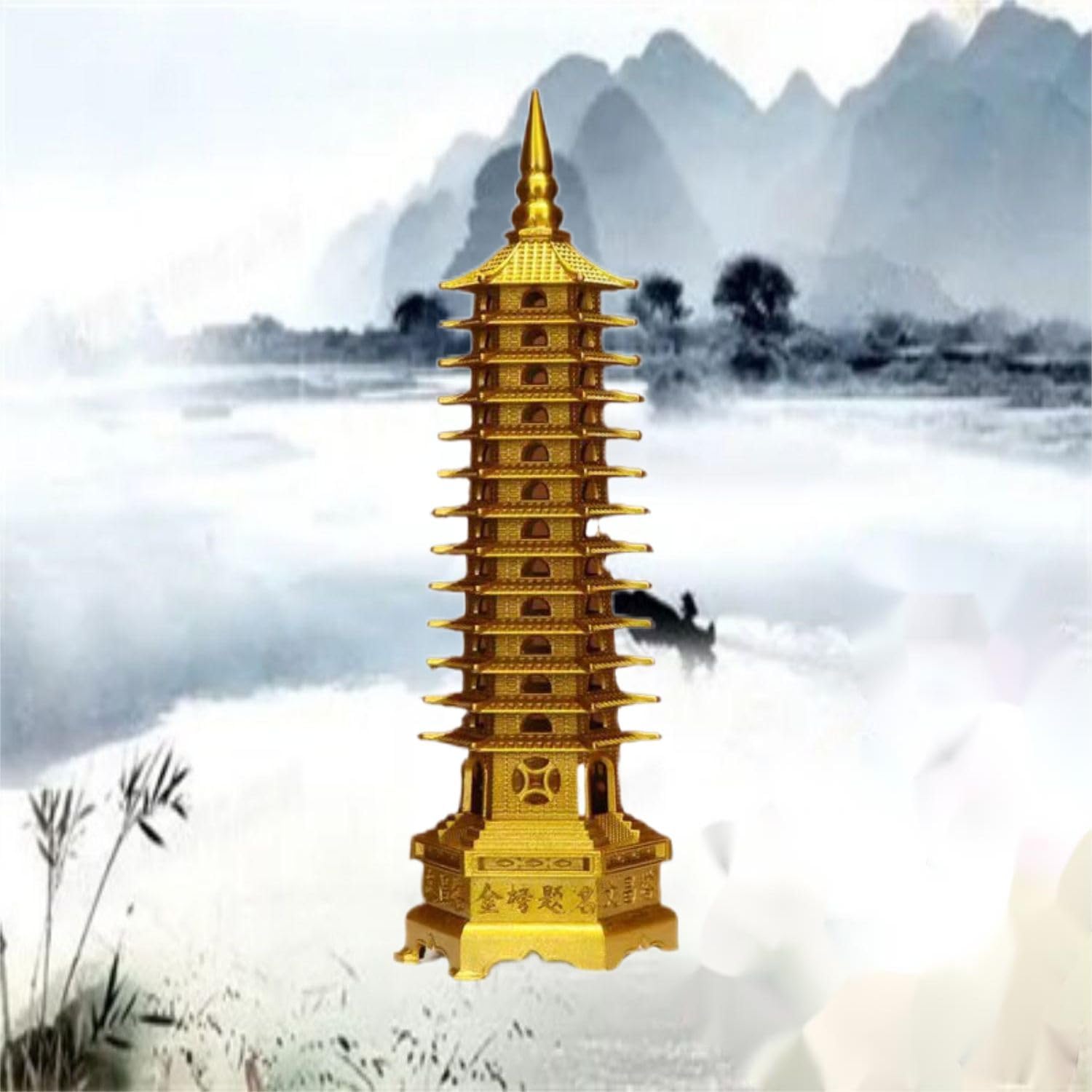 Ecqizer Brass Wenchang Pagoda Tower Desk Sculpture