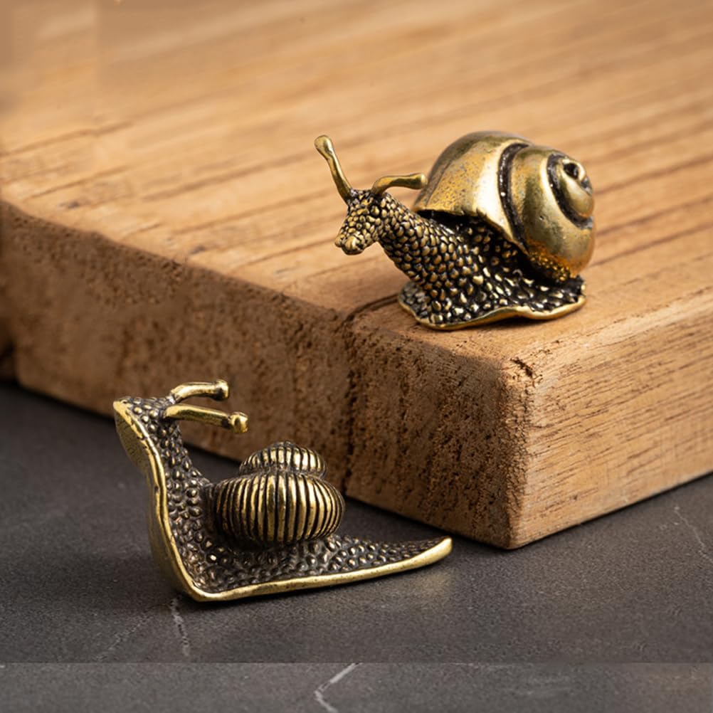 2pcs Mini Retro Snail Statue - Brass Copper Garden Decor 1