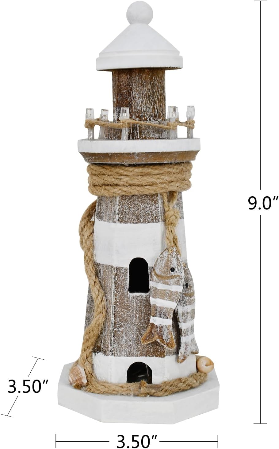 Wovorins Wooden Lighthouse with Lights 9 Inch