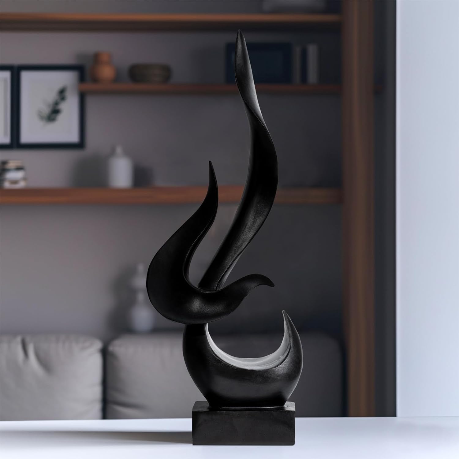 Modern Abstract Black Fire Flame Sculpture Art Statue