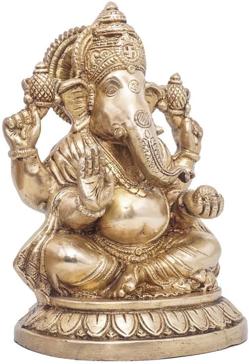 Statuestudio Brass Sitting Ganesha Idol Showpiece