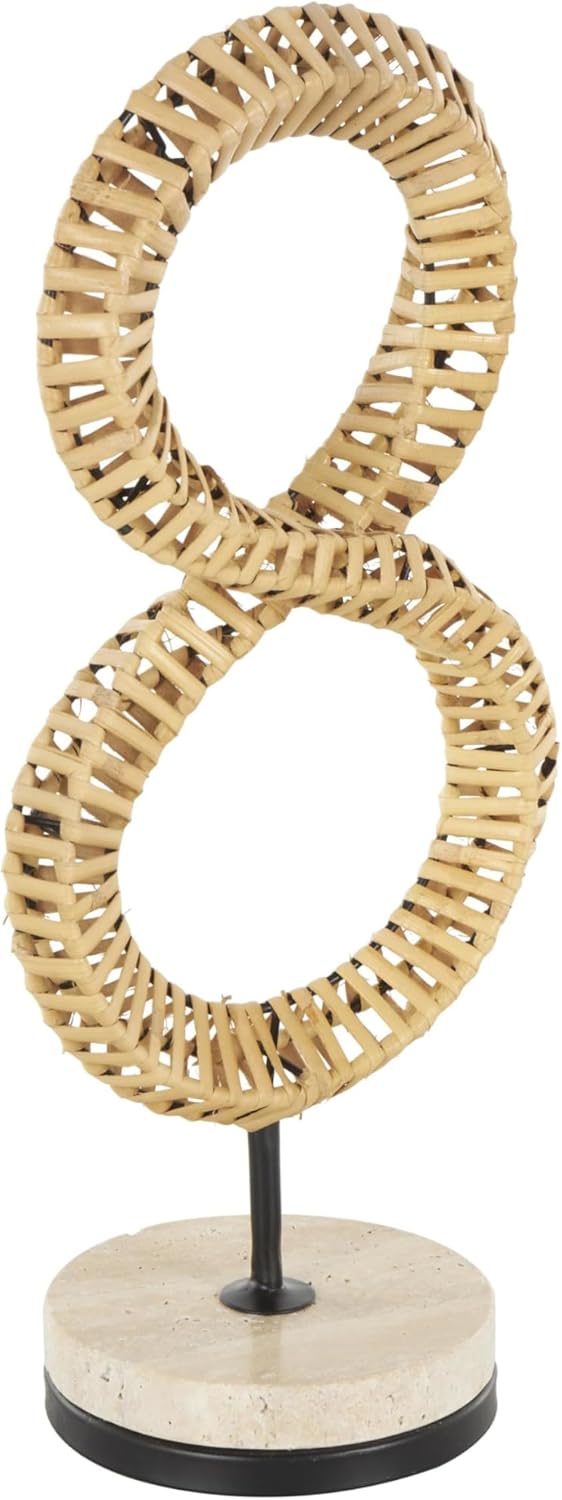Deco 79 Brown Rattan Abstract Infinity Sculpture with Marble Base