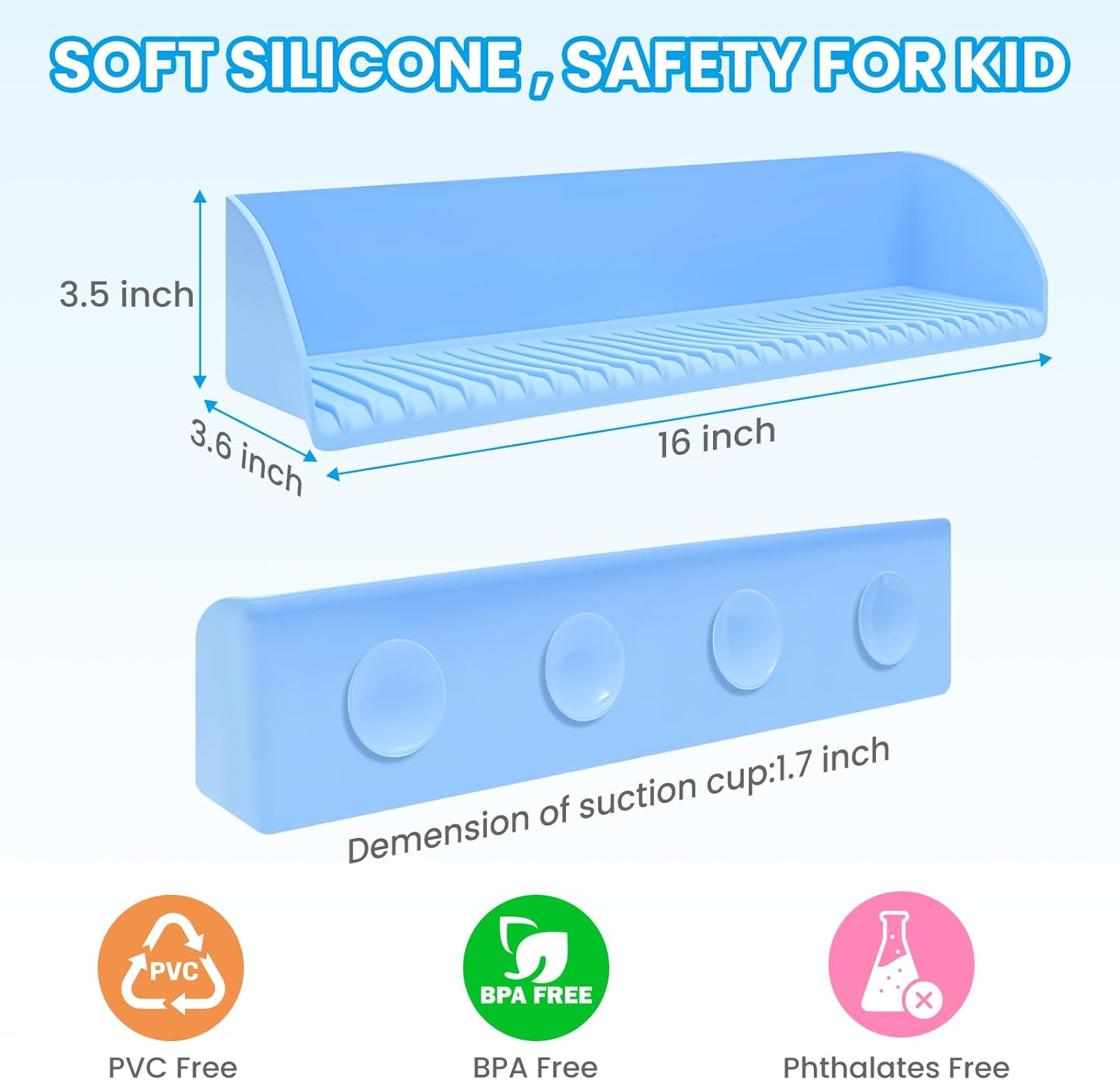 Bath Tub Splash Guard with Suction Cups and Play Shelf Blue
