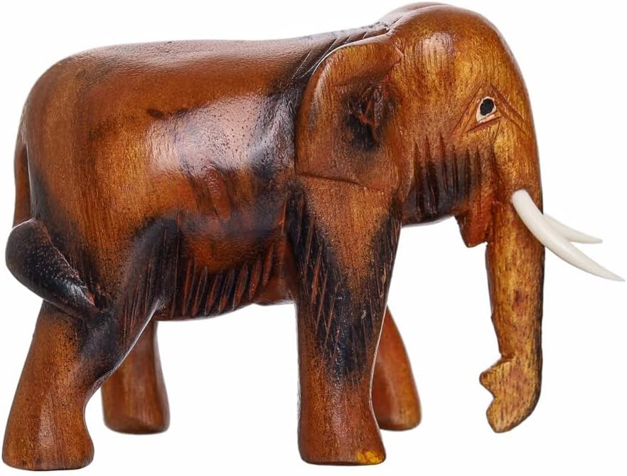 Thai Hand Carved Wooden Elephant Statue Brown