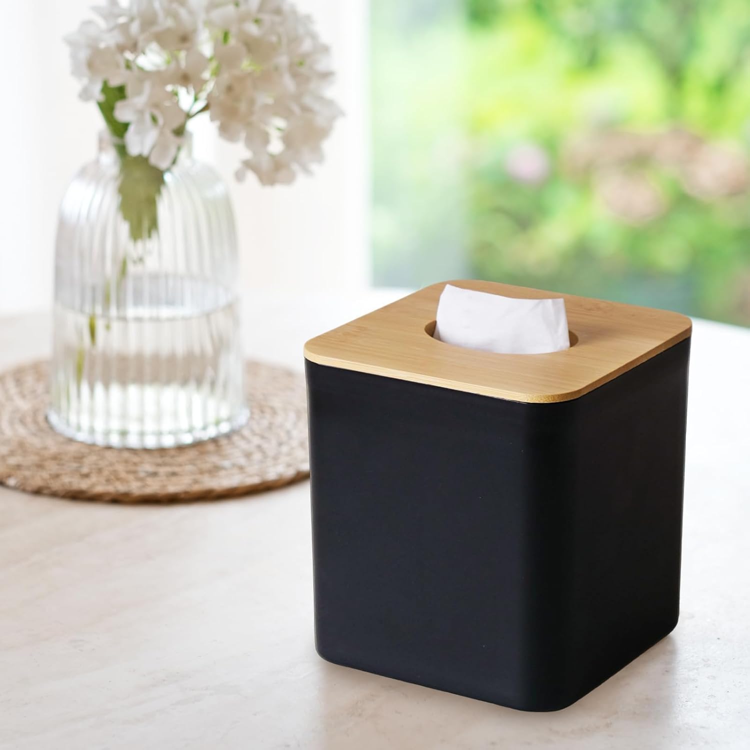 Bamboo Tissue Box Cover for Bathrooms and Desks