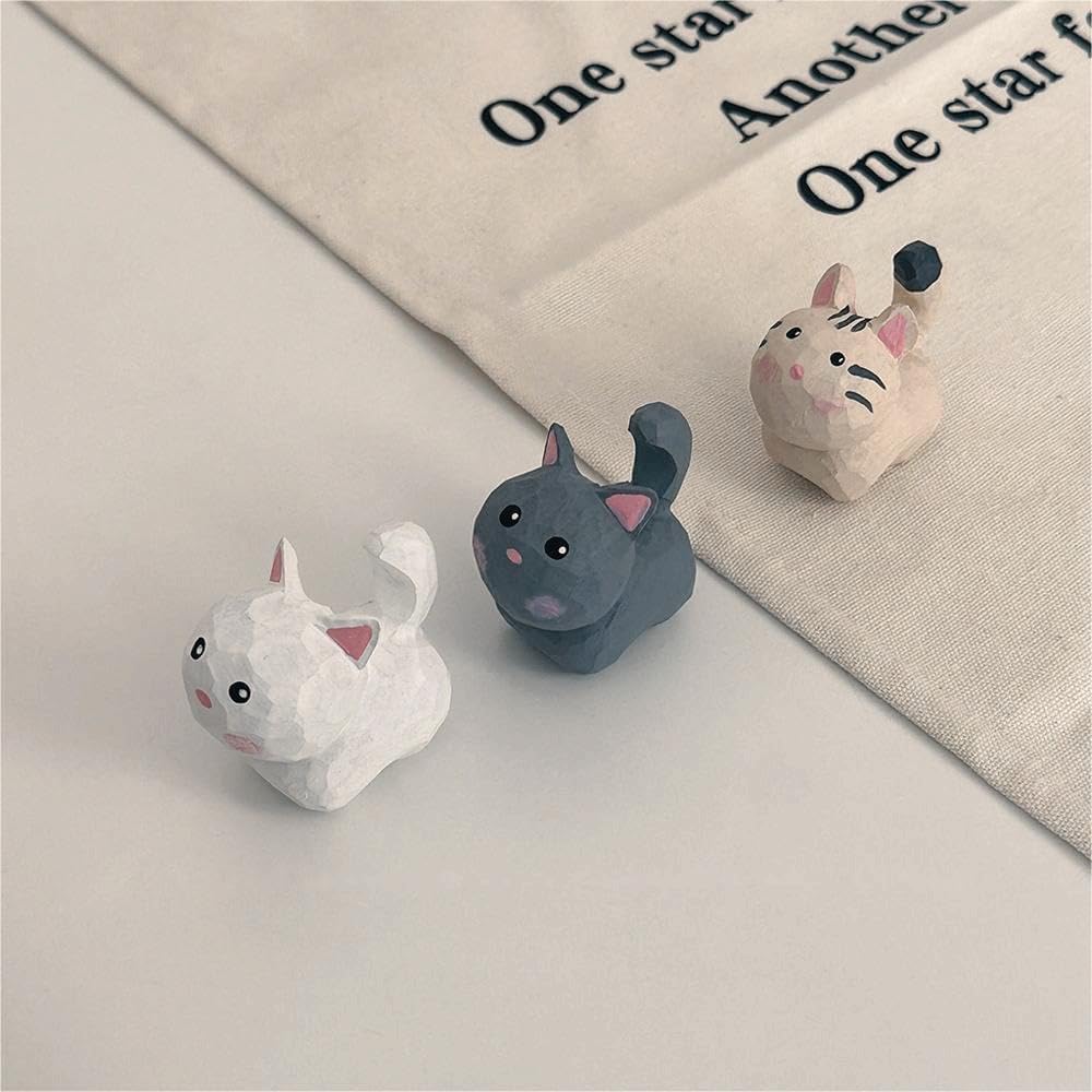 ShaoAngDuoMi Cute Mini Carved Wooden Cat Figurines 4PCS