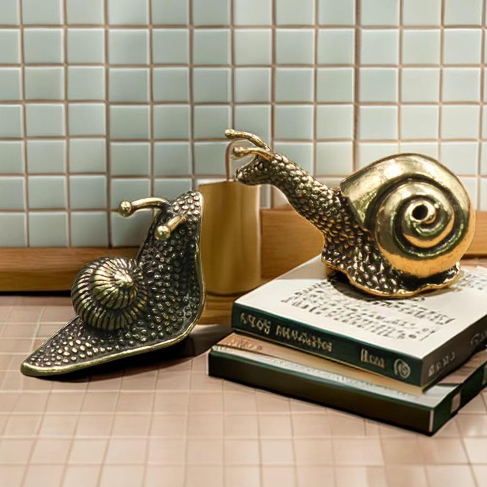 2pcs Mini Retro Snail Statue - Brass Copper Garden Decor 1