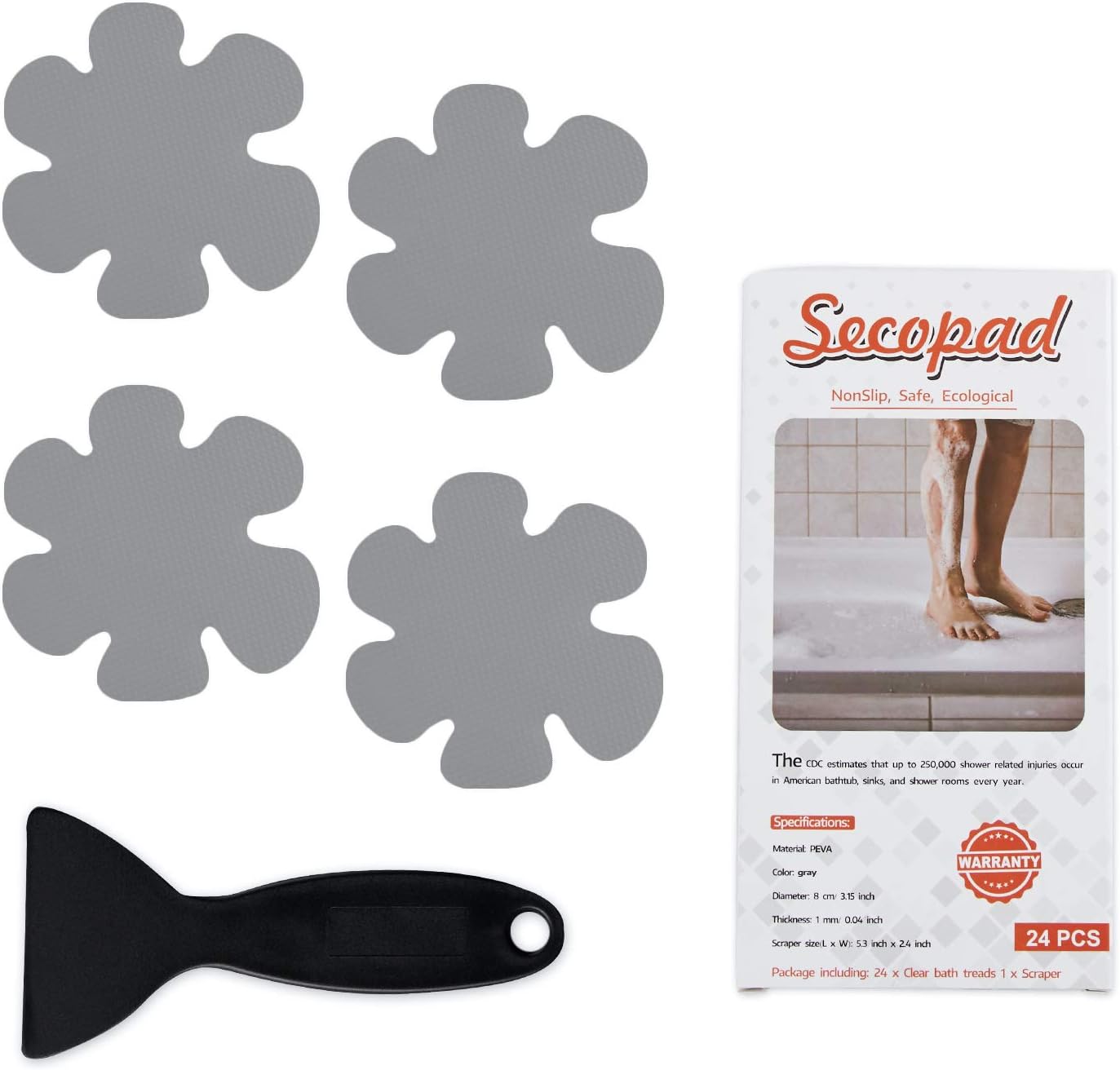 Secopad Bathtub Stickers Non-Slip 24PCS Gray Set