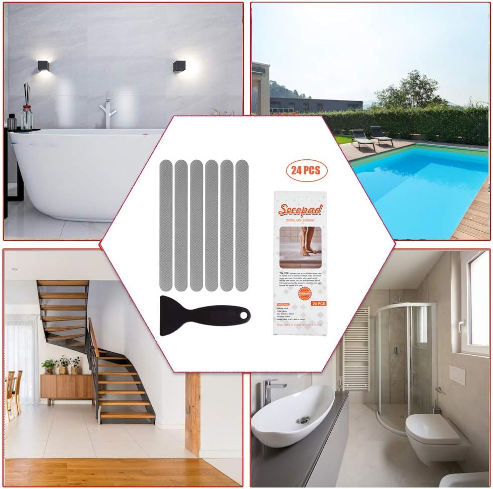 Non-Slip Bathtub Stickers 24 PCS Gray Safety Treads