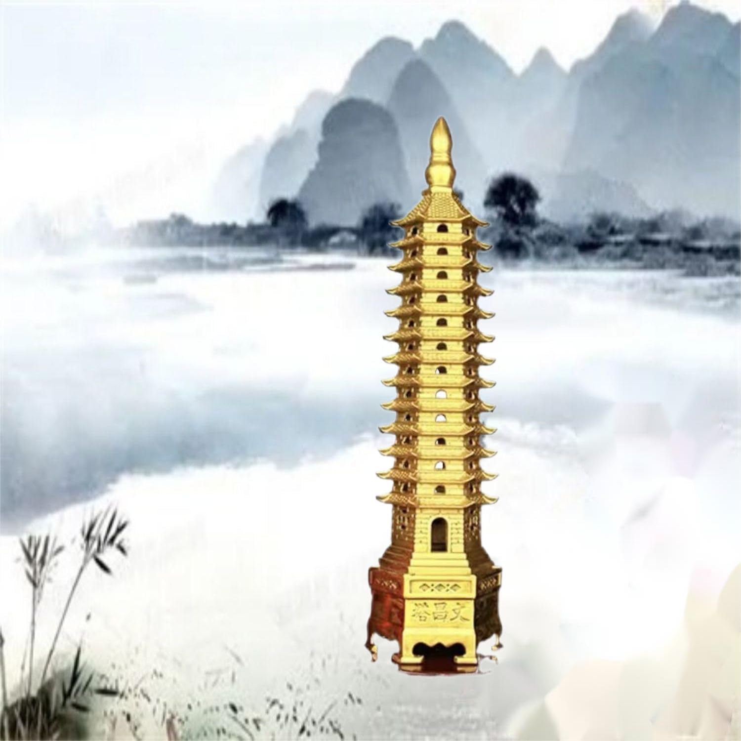 Golden Wen Chang Pagoda Tower Statue Career Luck