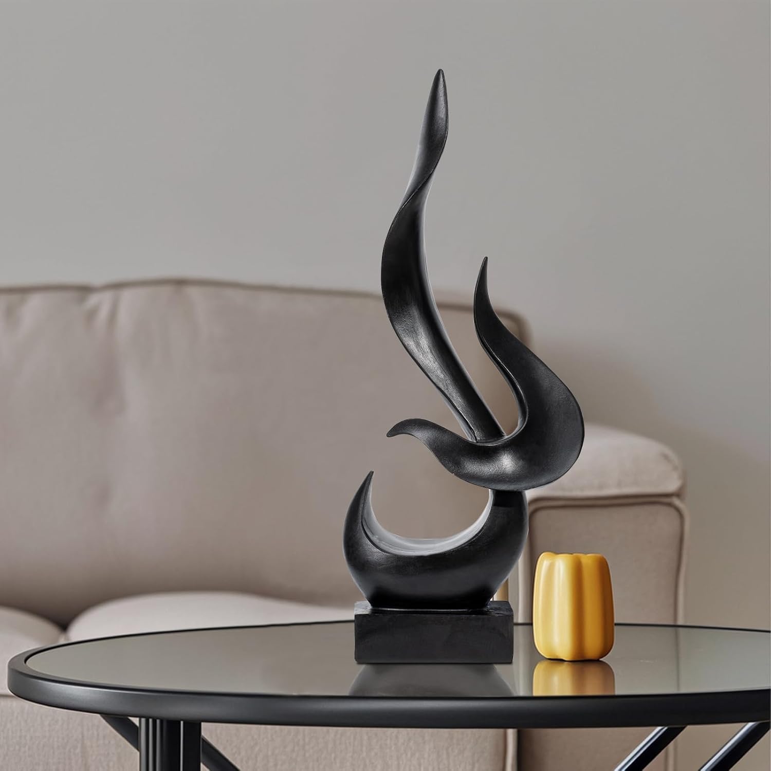 Modern Abstract Black Fire Flame Sculpture Art Statue