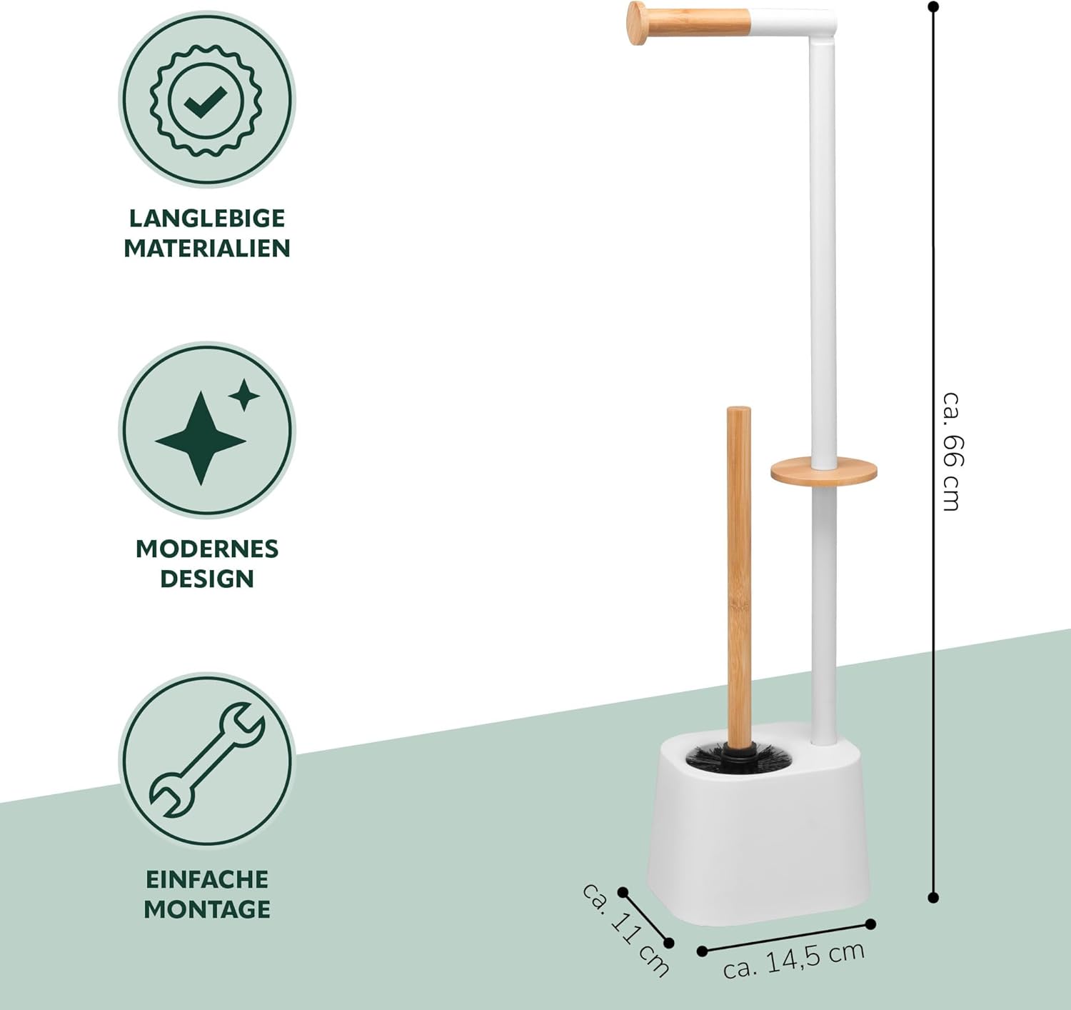 3-in-1 Toilet Brush with Roll Holder and Replacement Heads