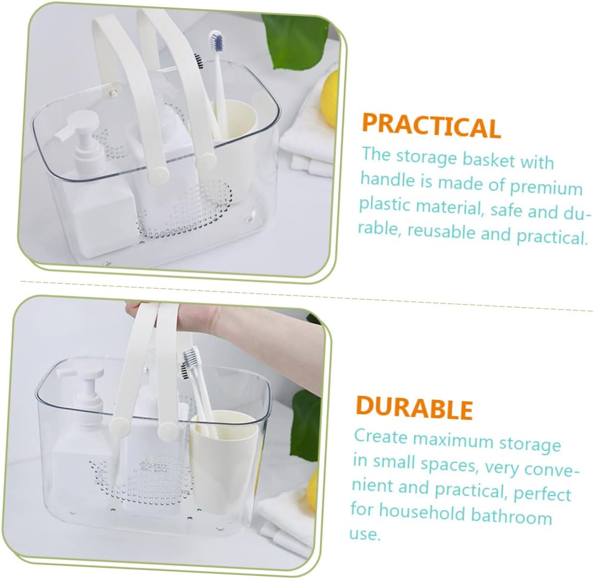 LIFKOME Plastic Bath Basket with Handle Organizer