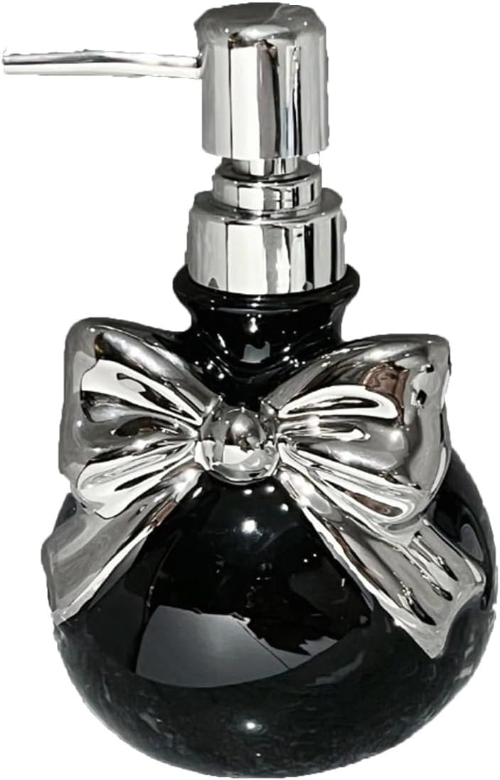 Ceramic Soap Dispenser with Bow 12oz Refillable for Kitchen and Bathroom
