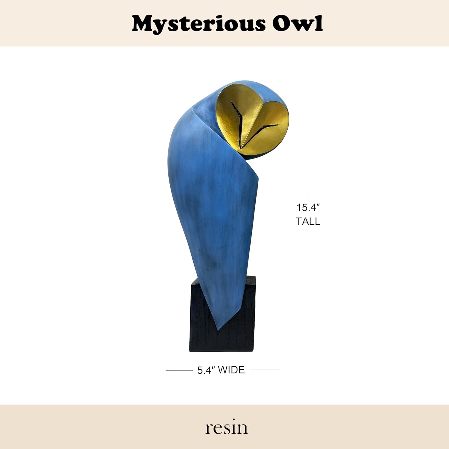Mid-Century 15 Inch Resin Owl Statue - Handmade Home Decor