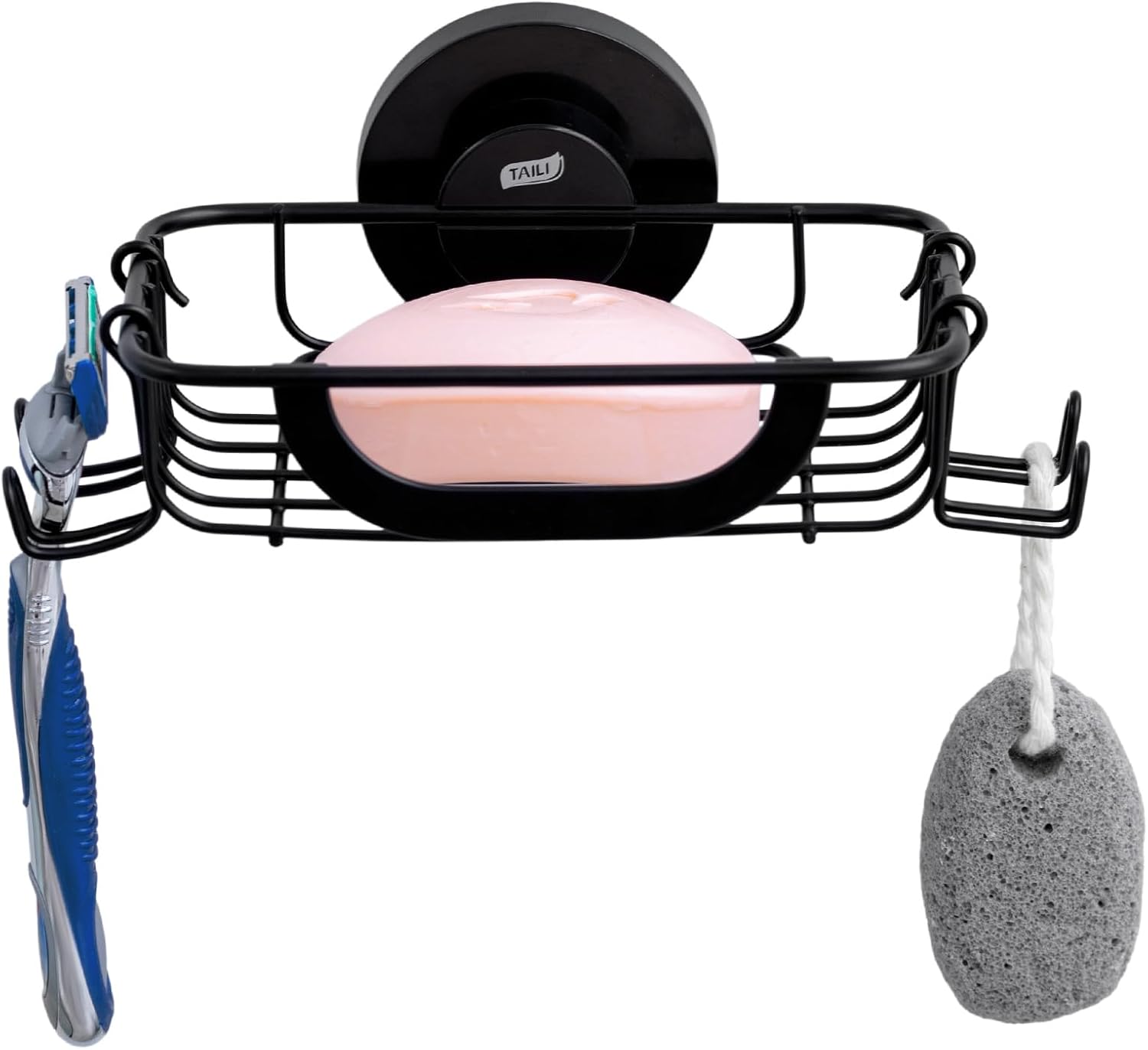 TAILI Soap Bar Holder with Hooks and Suction Cup Black 1