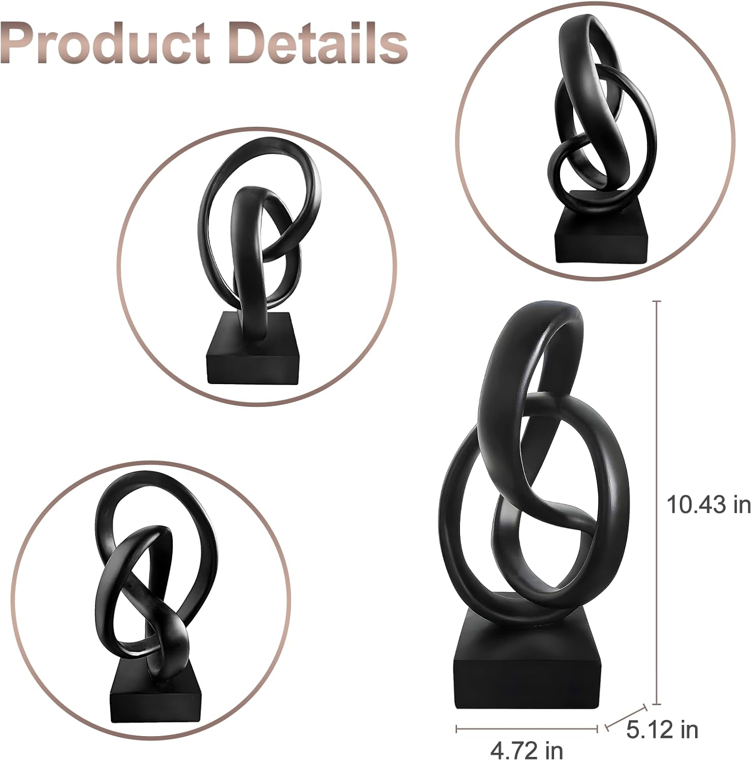 aboxoo Black Mobius Knot Sculpture Modern Decor Statue