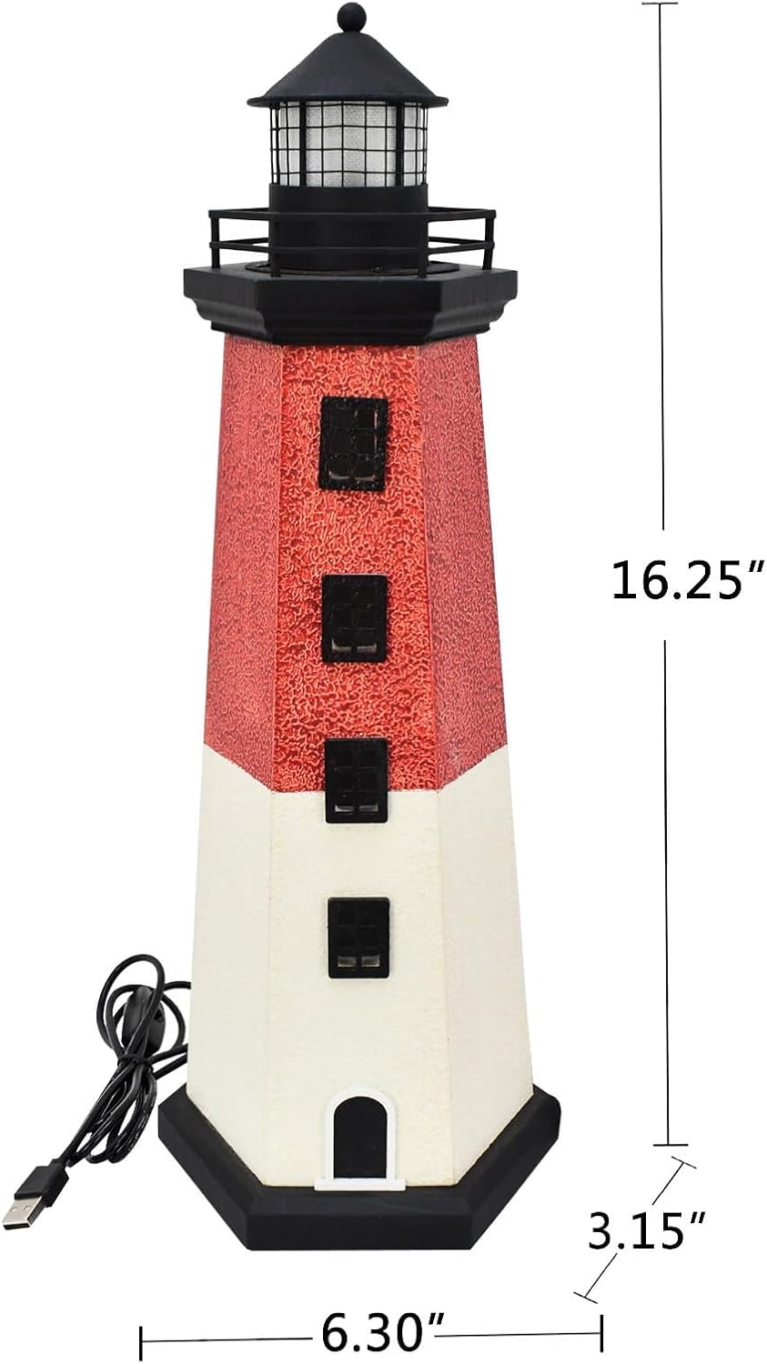 K KILIPES USB Powered Wooden Lighthouse Decor