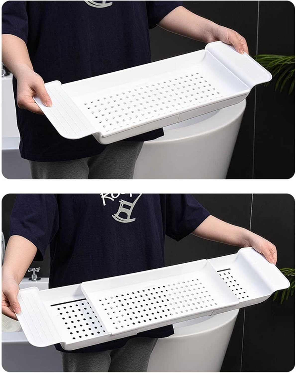 Flexman Plastic Bathtub Tray with Retractable Draining Design