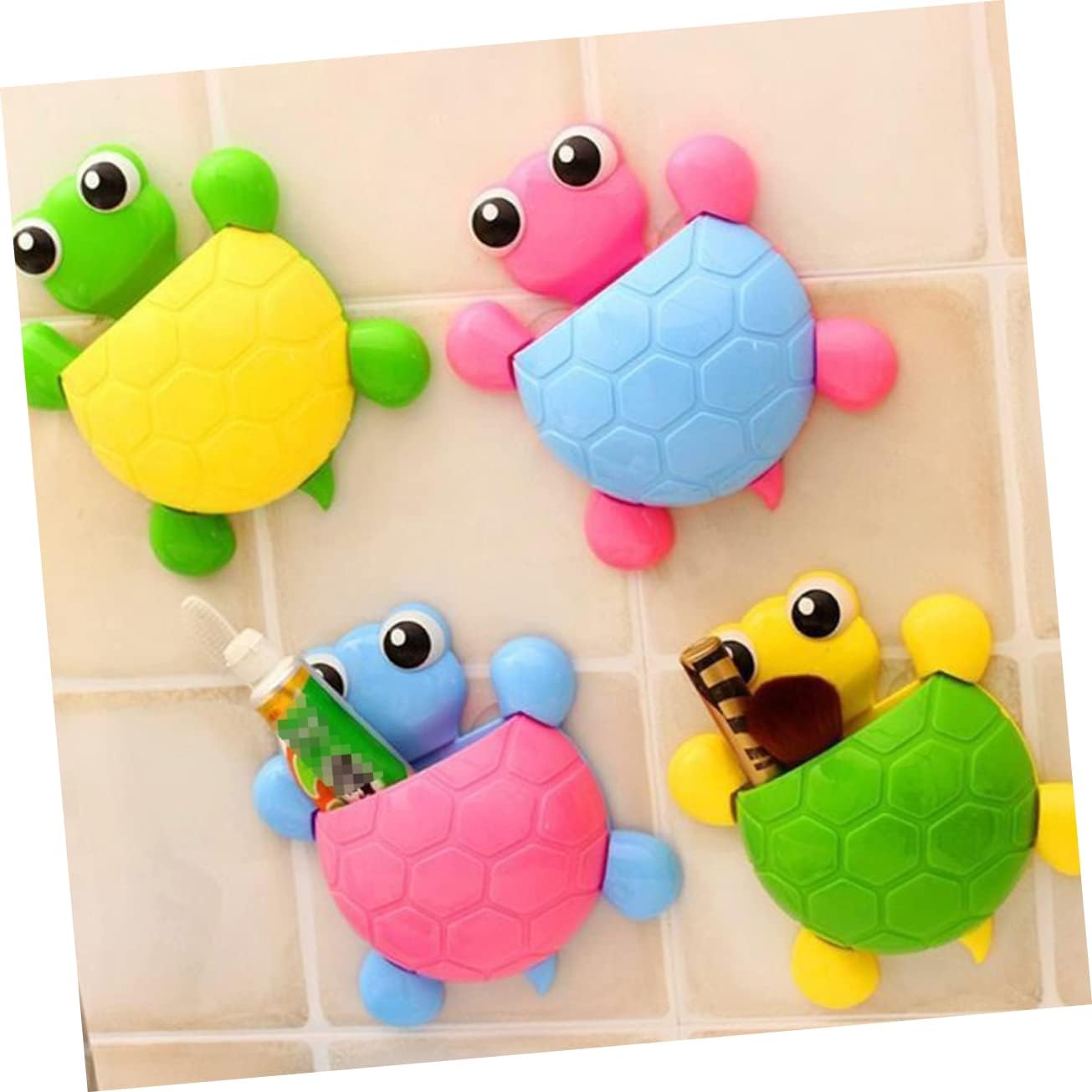 ABOOFAN 4Pcs Cute Turtle Suction Cup Toothbrush Holder