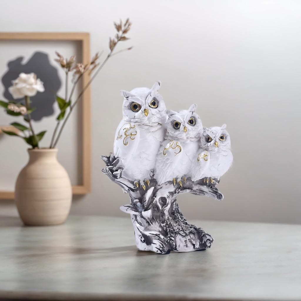 Realistic Family of Three Owls Resin Statue